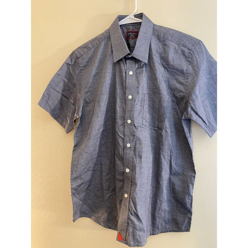 Untuckit Shirt Mens Size Medium Blue Slim Fit Cotton Short Sleeve